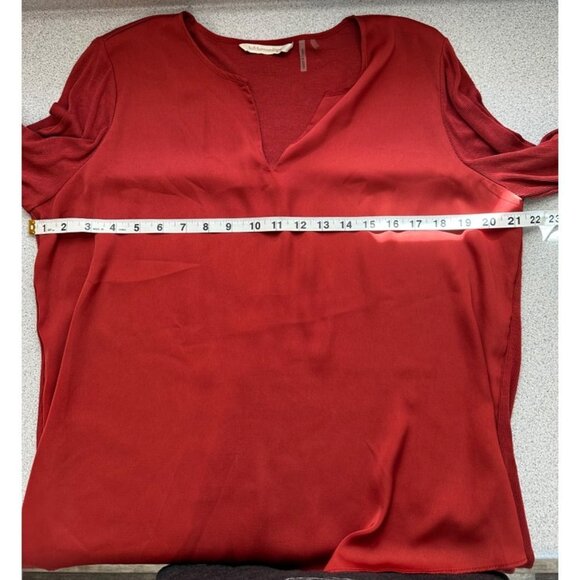 Soft Surroundings Alix Tunic Top Size Medium Rust V-Neck Mix Media Overlay - Picture 6 of 8